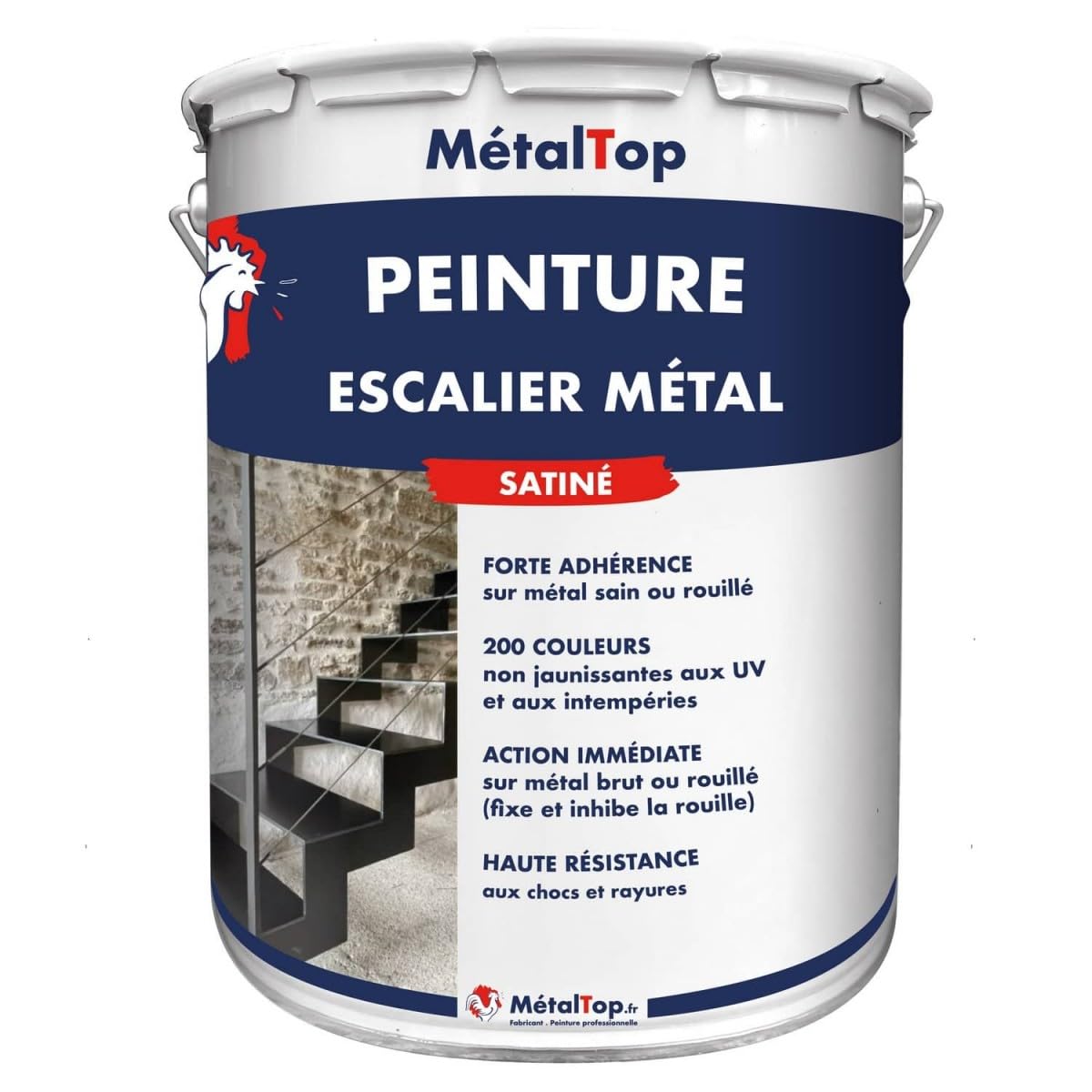 Metaltop - Peinture Escalier Metal - Rouge basque - RAL 3004-15 L - Protection et décoration avec cette finition durable pour métal