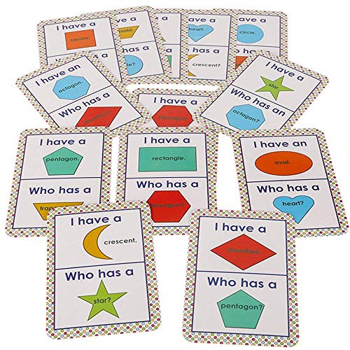 HONTOUSIP 13 Pcs English I Have Who Has+Shape Cards - Learning Picture & Word Card Flashcards(English Word Learning Card & Pocket Size Flash Card for Children and Preschool),5.35x3.62in