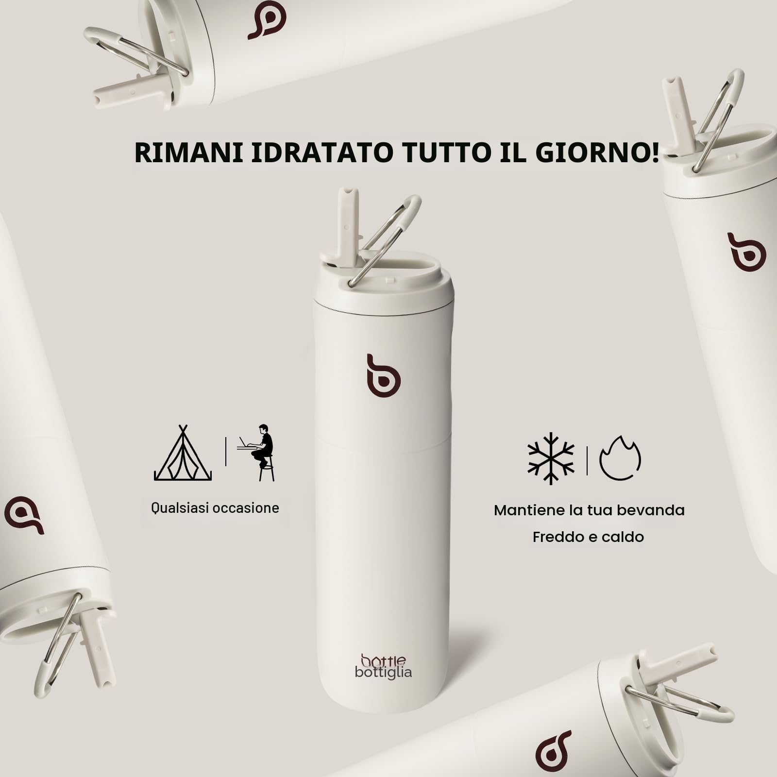 BOTTLE BOTTLE Borraccia con Cannuccia Sportiva Borraccia Termica Palestra 700ml Thermos Bevande Calde (Verde Grigio)