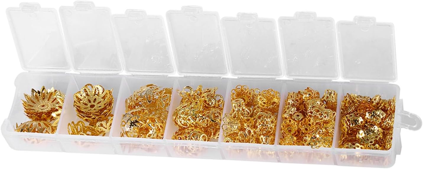 Yctze 2Colors 300pcs Floral Spacer Beads, 7 Sizes, Jewelry Making Findings, Metal Craft Accessories, Ideal for Necklace, Bracelet, Pendant, Silver and Gold Plated (Gold)