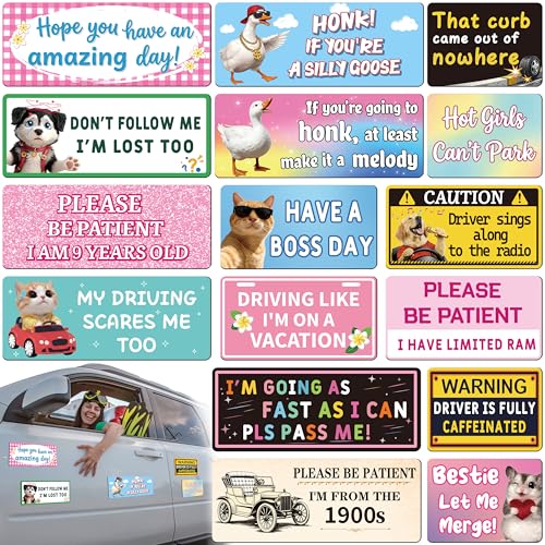 16 Pcs Funny Car Bumper Magnet Cute Goose Cat Magnetic Driver Stickers Decals Accessories for Fridge Prank Truck Decorations