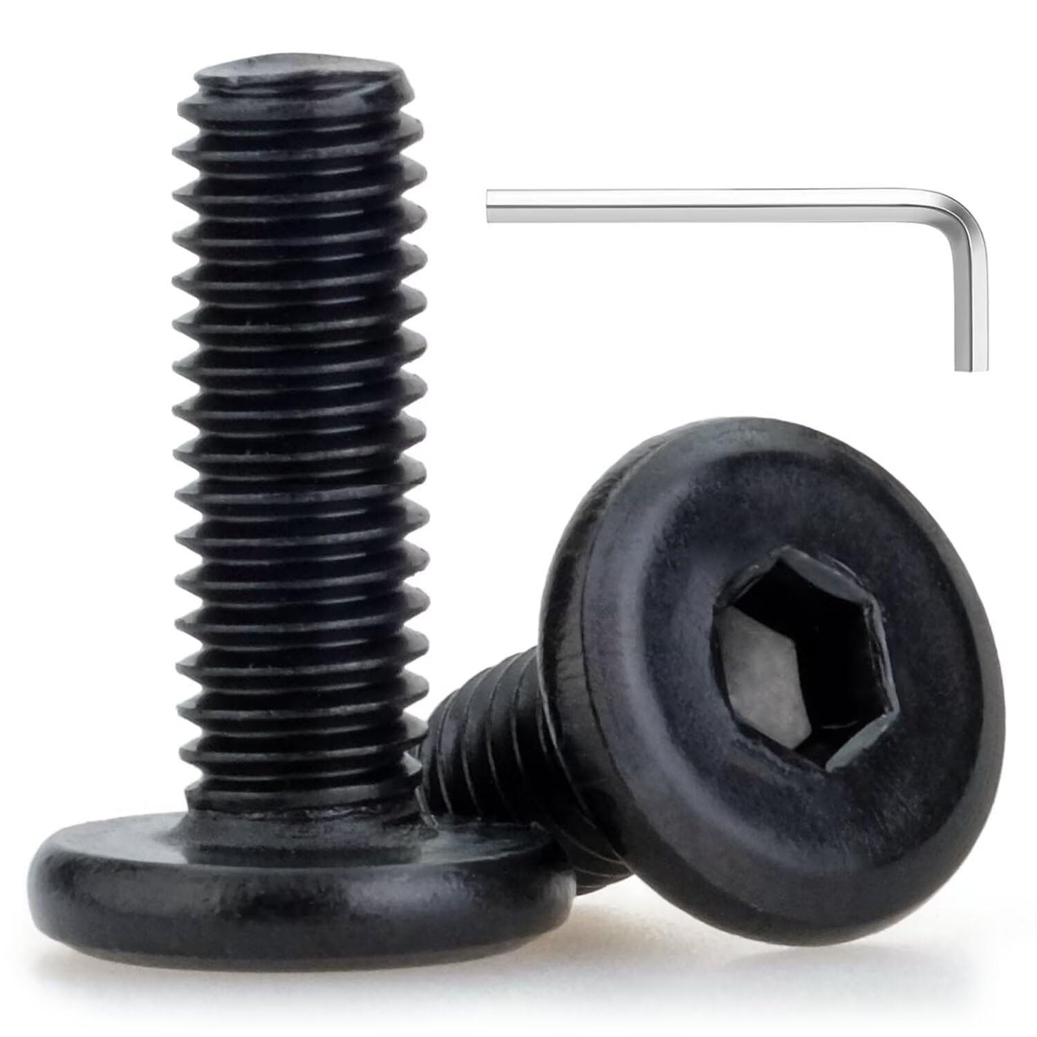 M6 x 16mm 20 Pcs Flat Round Head Hex Socket Cap Screws, 304 Stainless Steel Bolts, Fully Threaded, Black Oxide Finish with hex Wrench, Furniture, DIY,