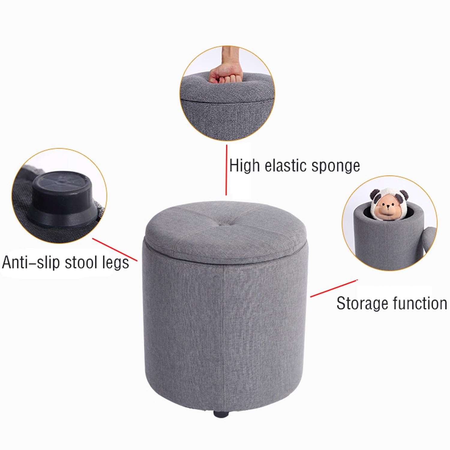 "pouffe contenitore Sgabello portaoggetti poggiapiedi in tessuto da soggiorno alla moda, grande capacit��, multifunzionale(Color:c)"