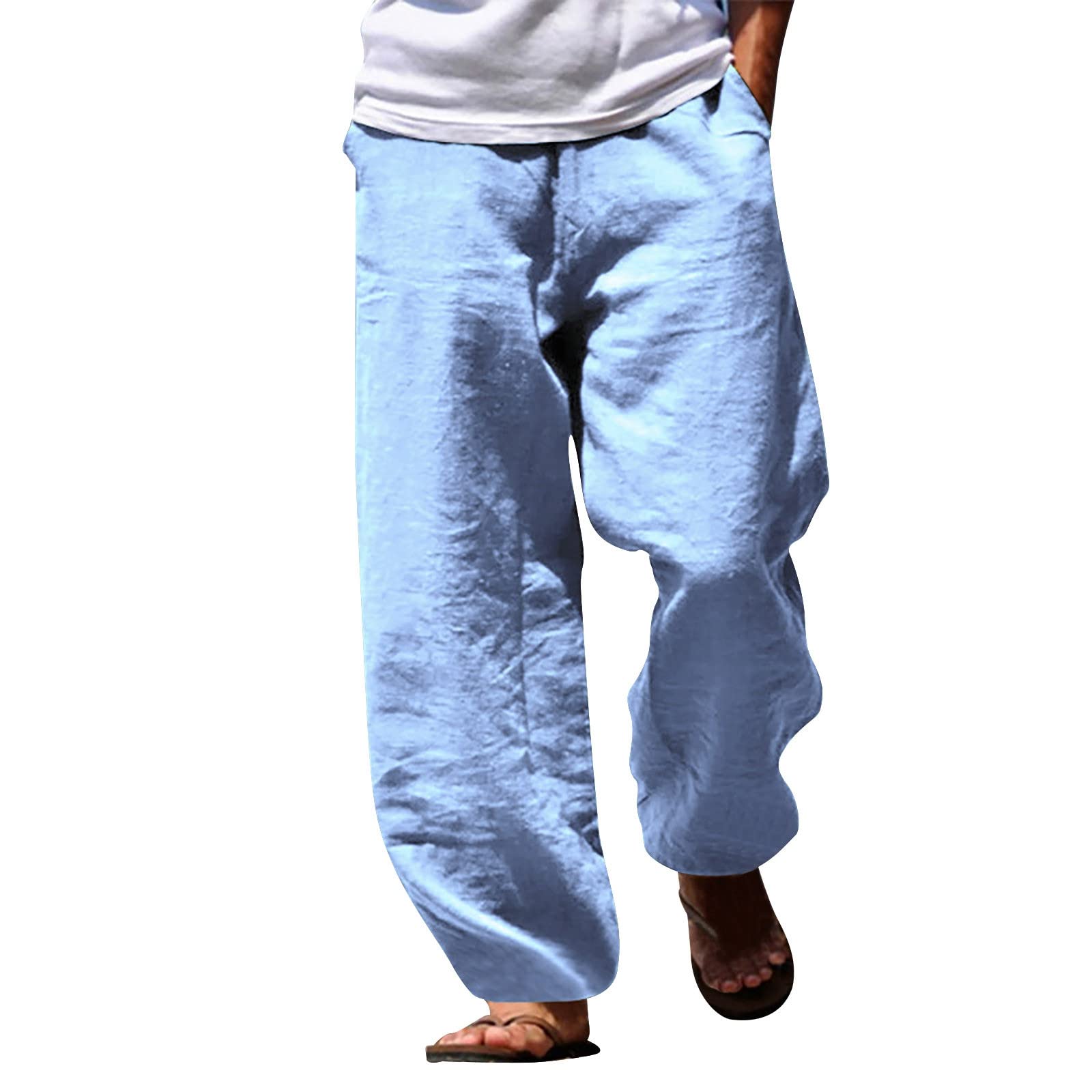 Pantalon de jogging en lin homme ample à cordon