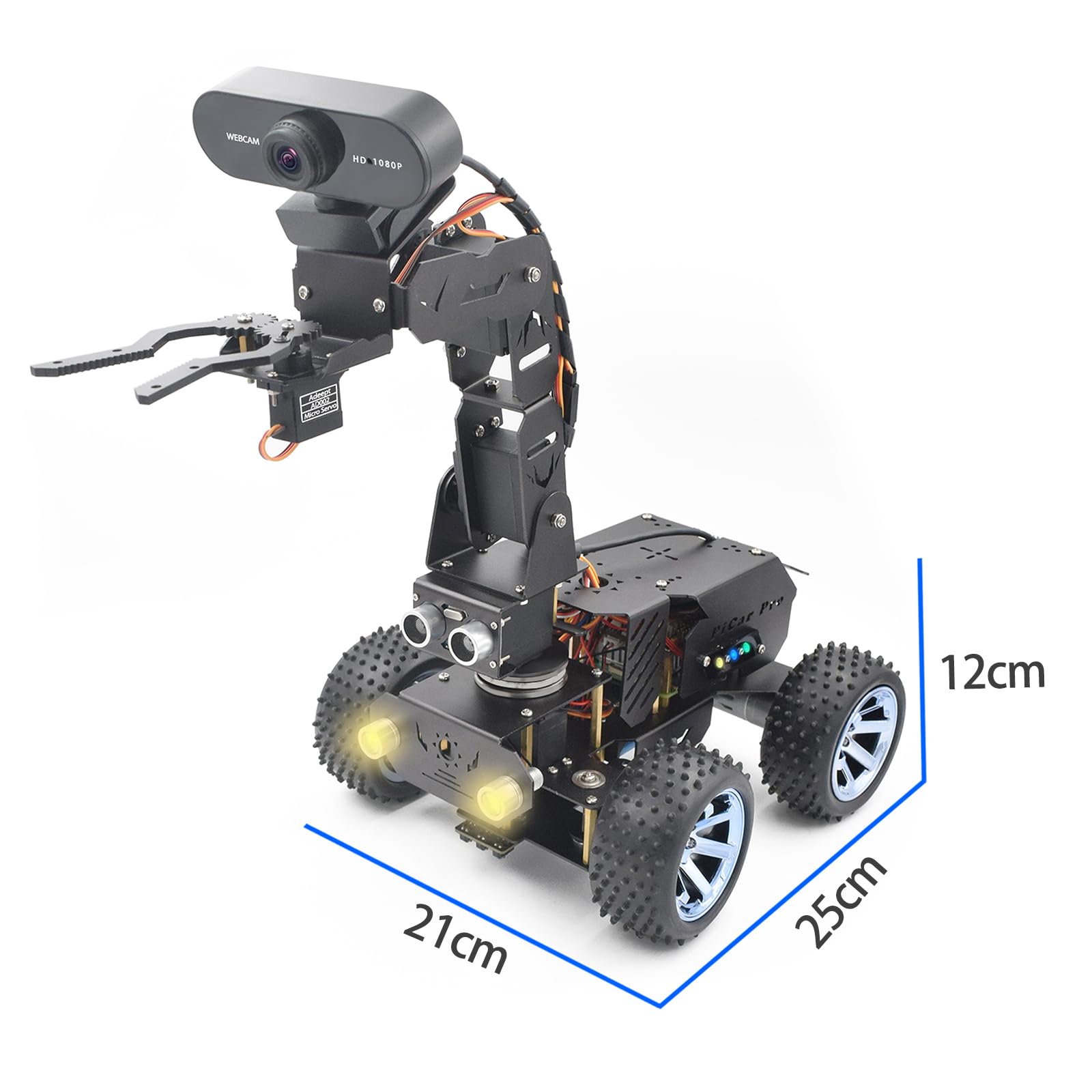 Adeept Zestaw robotyki PiCar Pro V2 (Raspberry Pi nie jest wliczony w cenę), 4 DOF ramię robota inteligentny samochód dla Pi 5/4/3, kamera HD 1080P, OpenCV, zapobieganie przeszkodom, śledzenie linii