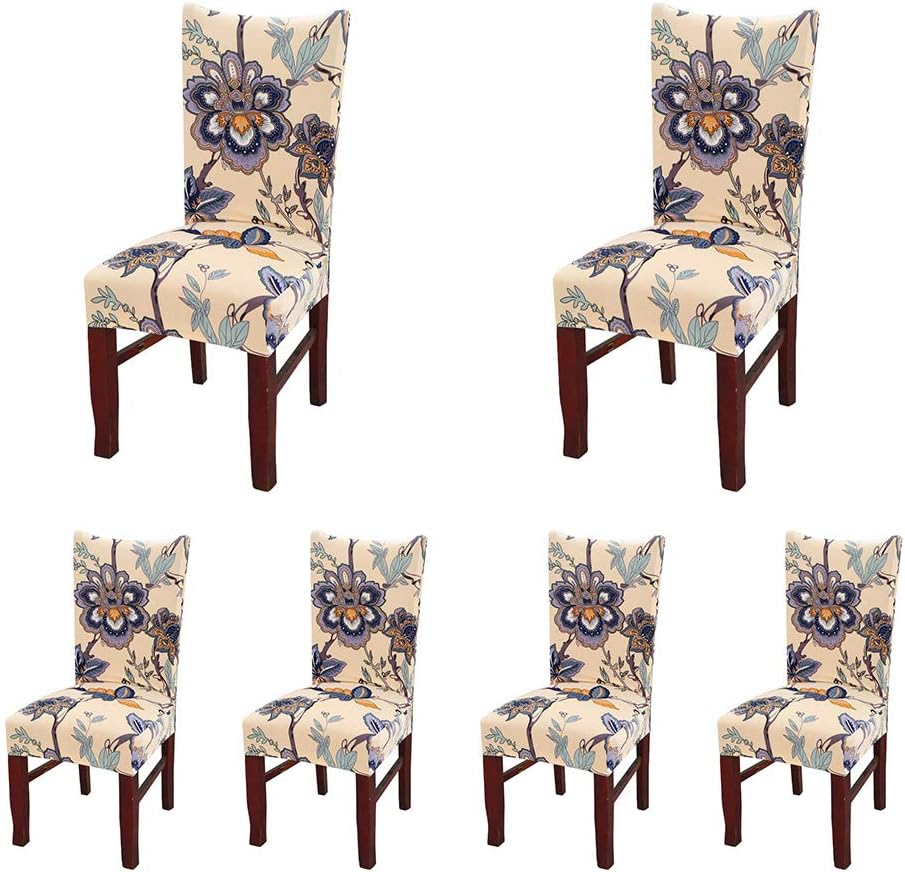 nordmiex Spendex Dining Chair Slipcovers - 6 Pieces Removable Dining Chair Covers Wrinkle and Stain Resistant Chair Protector Fitted Stretch Cushion Covers for Dining Room,-White