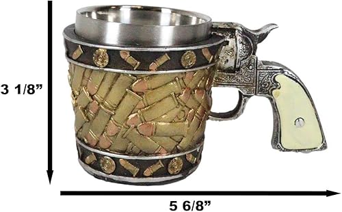 Miniatura 2 de Ebros Gift Rústica Western Sheriff Cowboy Revolver Gun Pistola con bala redonda Shell Taza de café pequeña 6oz Wild West Hunters Bullets Diseño