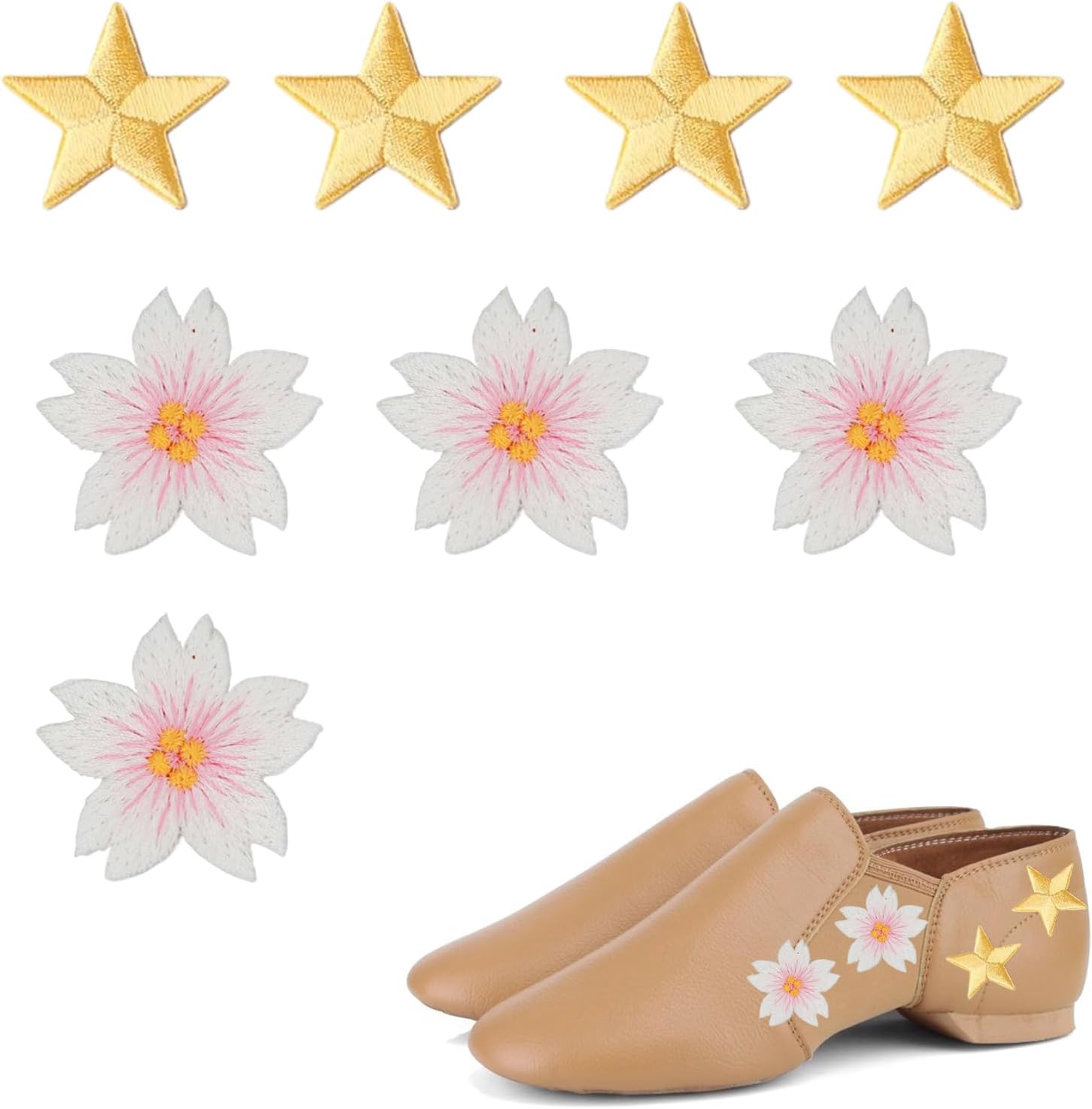 4PCS Light Yellow Five Star Shoe Clips Decorative Accessories for Jazz Shoe Decoration Clips for Dancing Flat High Heel Shoe Bow Clip for Women with 4PCS Flower Decoration