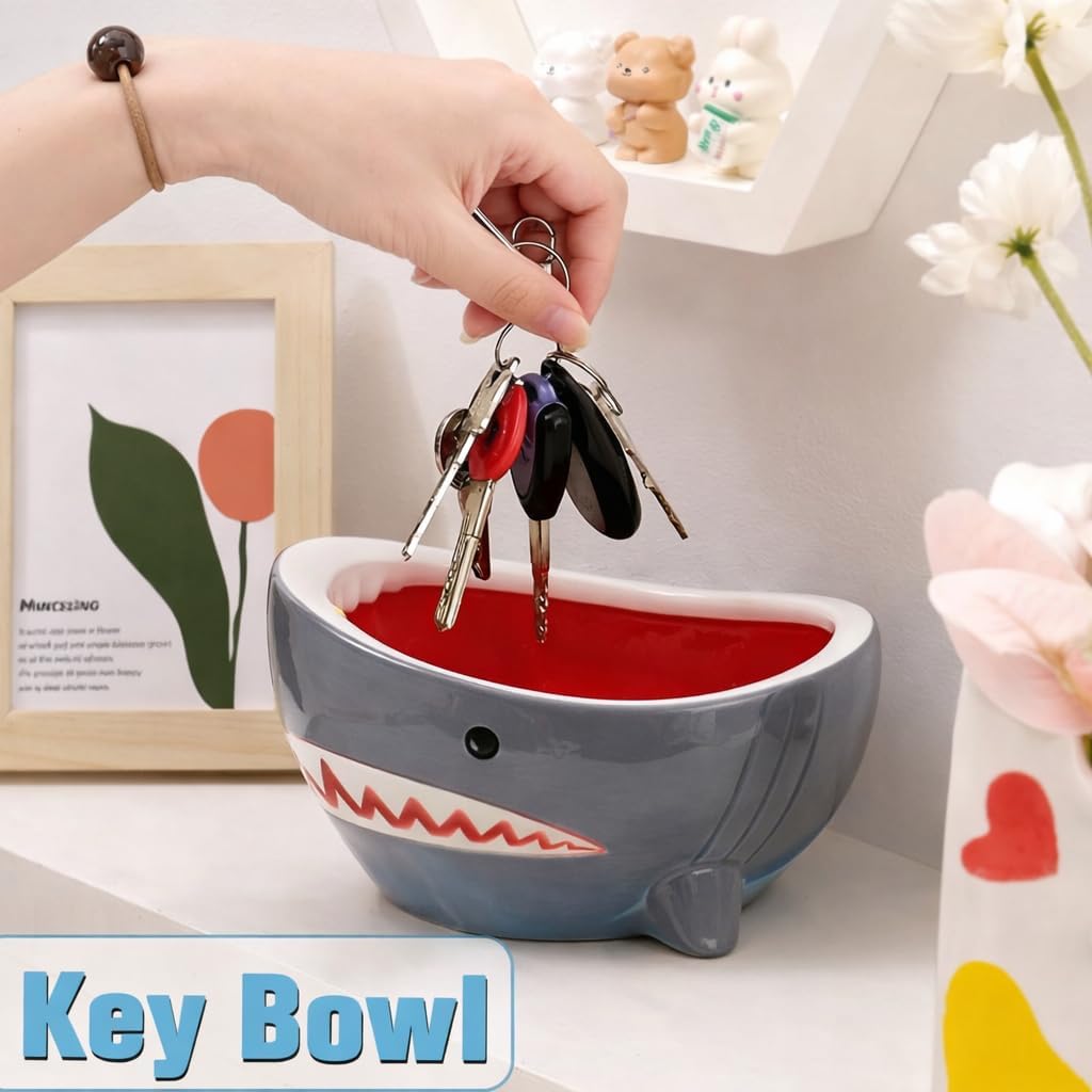 Shark Mouth Bowl, Shark Shaped Ceramic Bowl, Cute Ocean-Themed Storage Container, Versatile Organizer for Key, Fruit, Jewelry, Candy, Snacks, Unique Funny Shark Gifts (1 pcs)