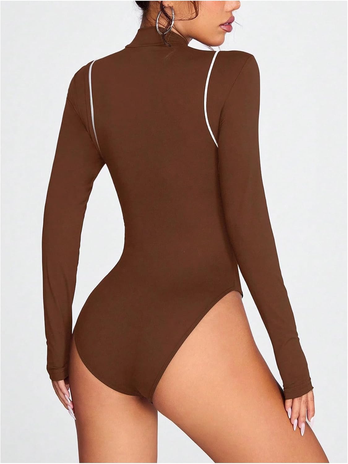 SweatyRocks Women's Mock Neck Long Sleeve Bodysuit Letter Print Body Suits Leotard Thong Bodysuits - Image 2