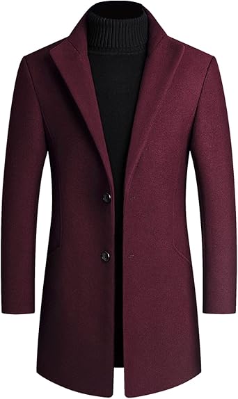 Lus Chic Mens Single Breasted Trench Coat Button Down Overcoat Warm Dress Pea Coats