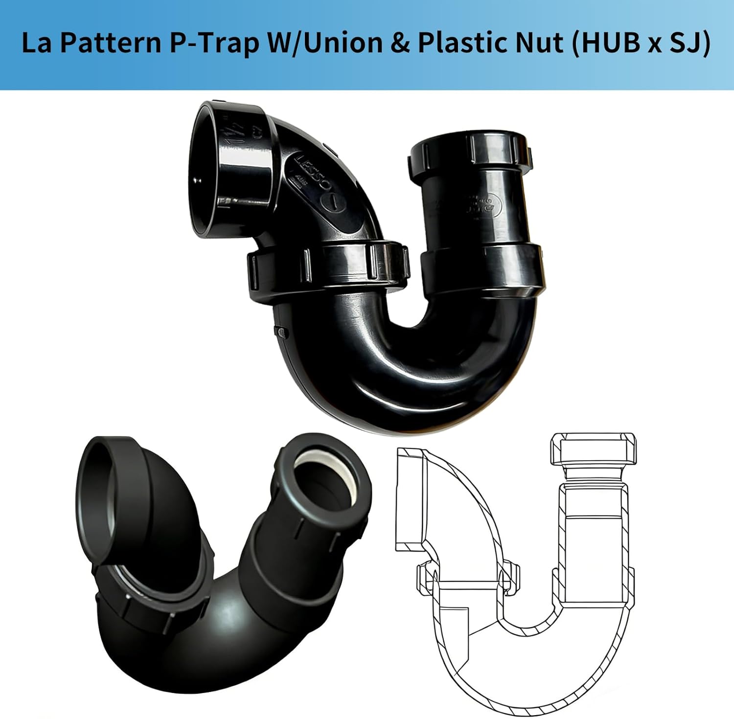 Lesso ABS Adjustable P Trap1 1/2 Inch for RV Drain Bathroom Kitchen Sink Drain Pipe Tubular Kit with White Threaded Adapter Ring