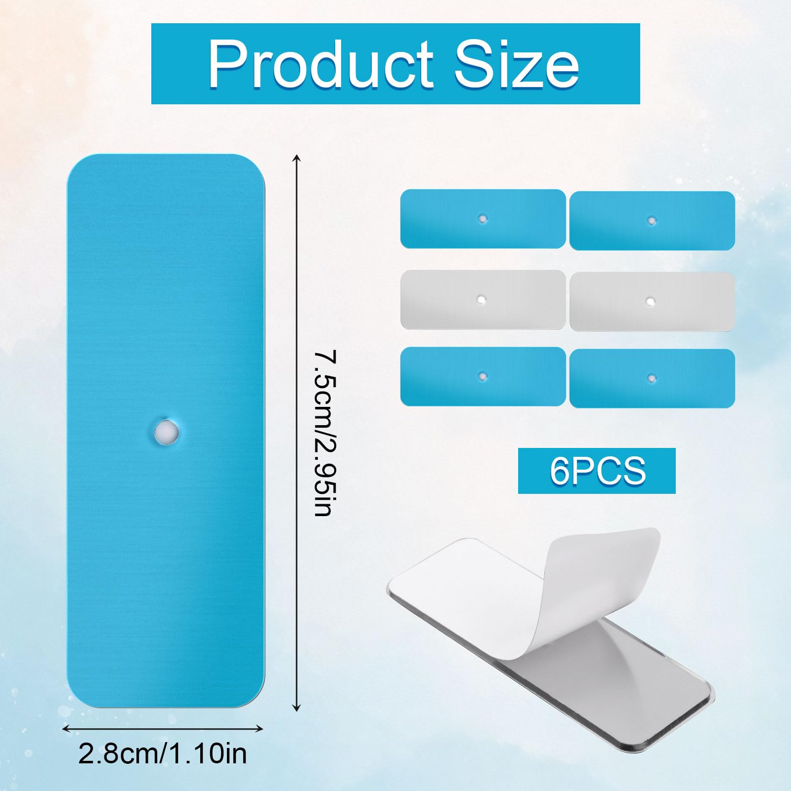 6pcs Metal Adhesive Strips for Magnetic Under Cabinet Lights, Replacement Metal Adhesive Backing Plate Under Cabinet Lights Magnet Sticky for Magnetic LED Lights & Under Counter Lights