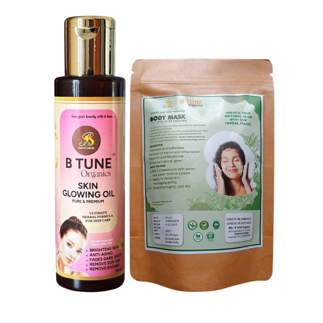 B Tune Organics Combo PackSkin Care Set, Glowing Oil and Natural Body Mask Natural Herbal Formula, Brightening and Anti-Ageing-image-29