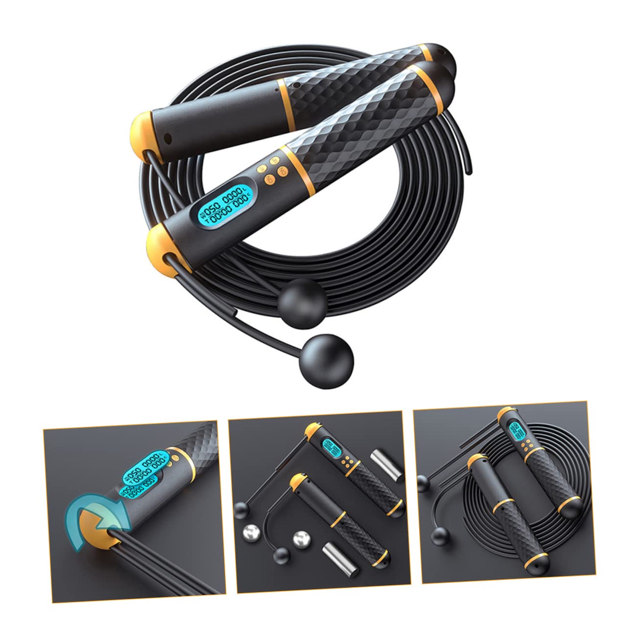 Happyyami 1set Corda Per Salto Con Contatore Elettronico e Manici Pesati Corda Da Fitness Per Esercizi Boxe Mma e Allenamento Palestra Grovigli