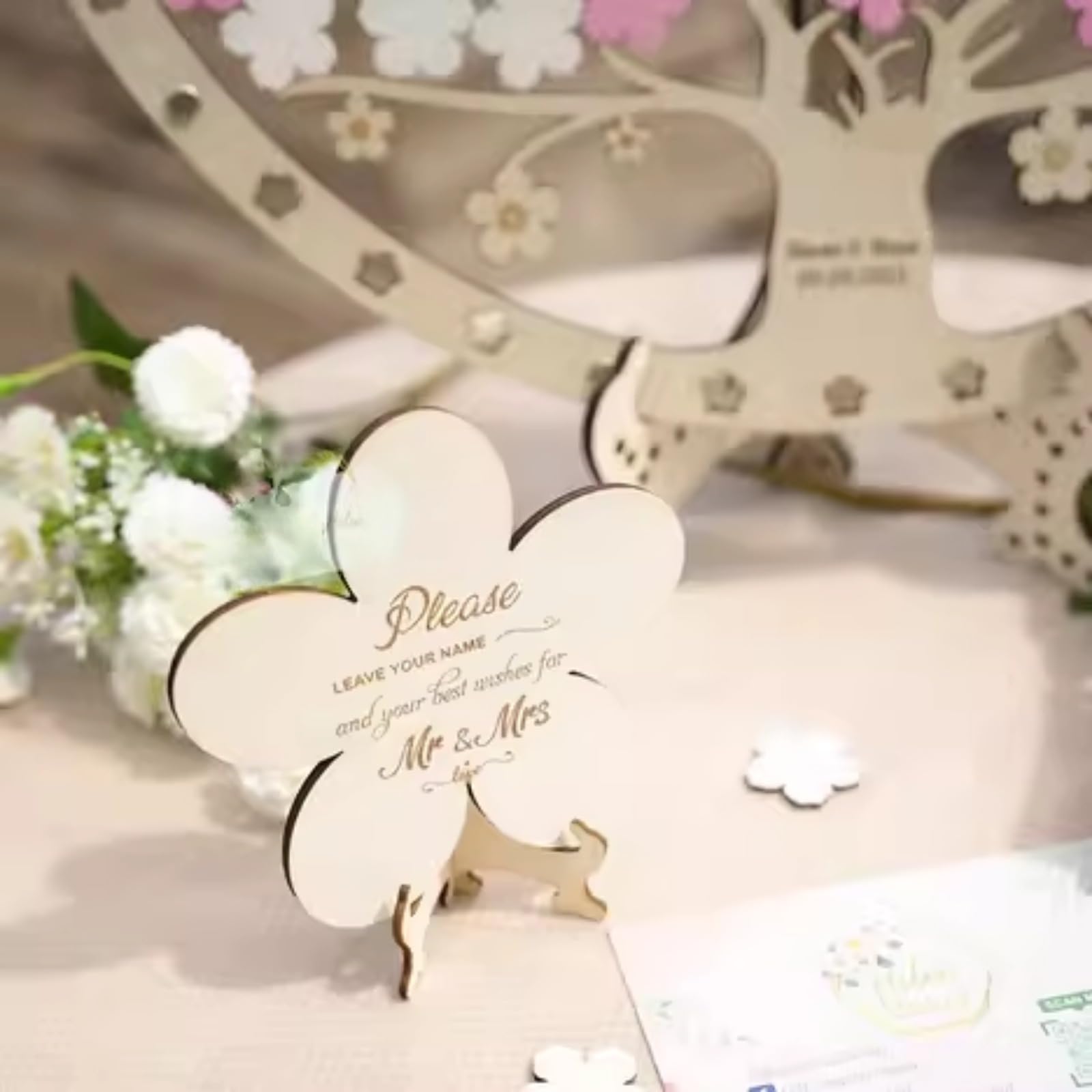 Hochzeitsgästebuch-Alternative, Holzbaum-Gästebuch, Rezeption, Schreibtisch, alternative Hochzeitsbox, personalisiertes Hochzeitsschild für Geburtstage, Jubiläen (25 x 25 cm Blätter)
