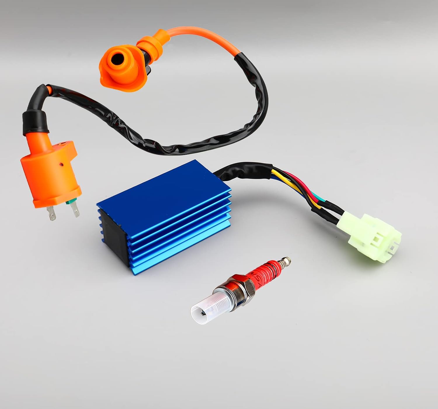 Ignition Coil /6 Pin CDI Box /3 Electrode Spark Plug Kits for GY6 50cc 125cc 150cc Moped Scooter ATV Go Kart 4-Stroke Engine