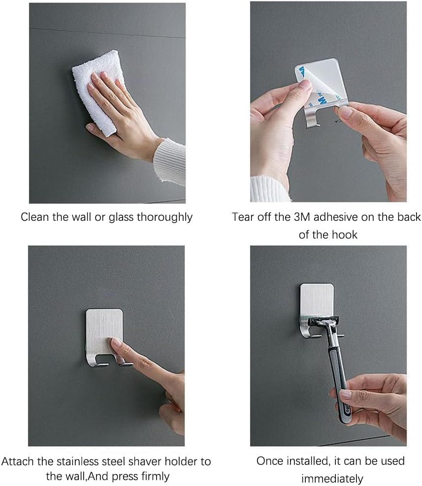 1PC Shower Razor Holder: Stainless Steel Adhesive Hook for Bathroom & Kitchen - Hold Razors, Robes, Tools