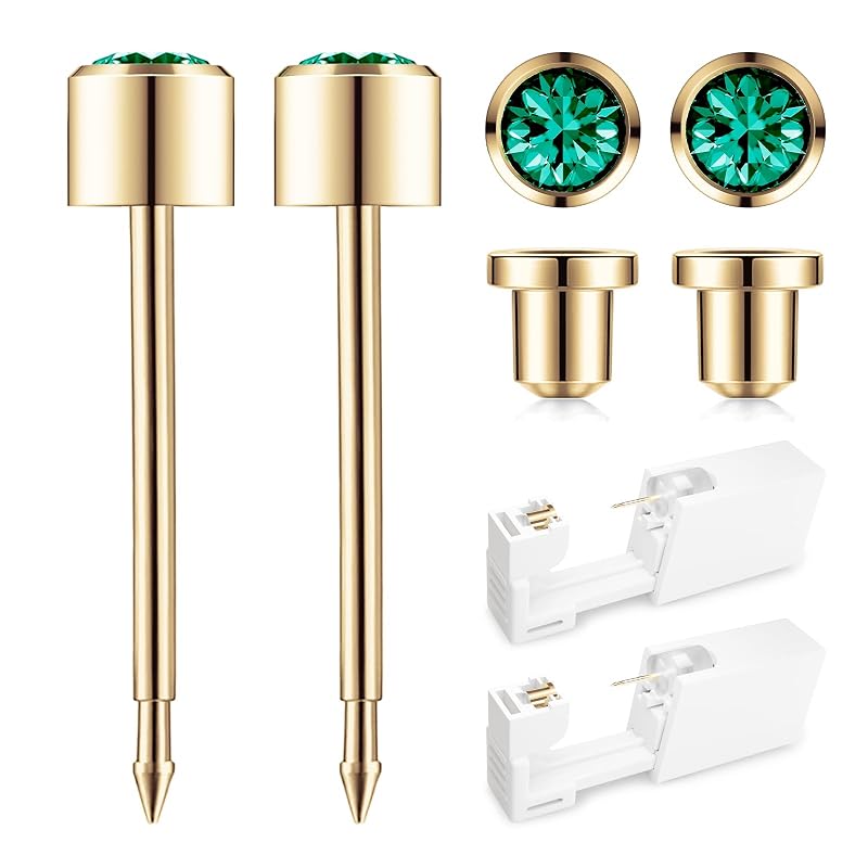 Kit para Piercing de Orelha Dourado SugarTang com Pistola Descartável e Fecho de Segurança — Pacote com 2