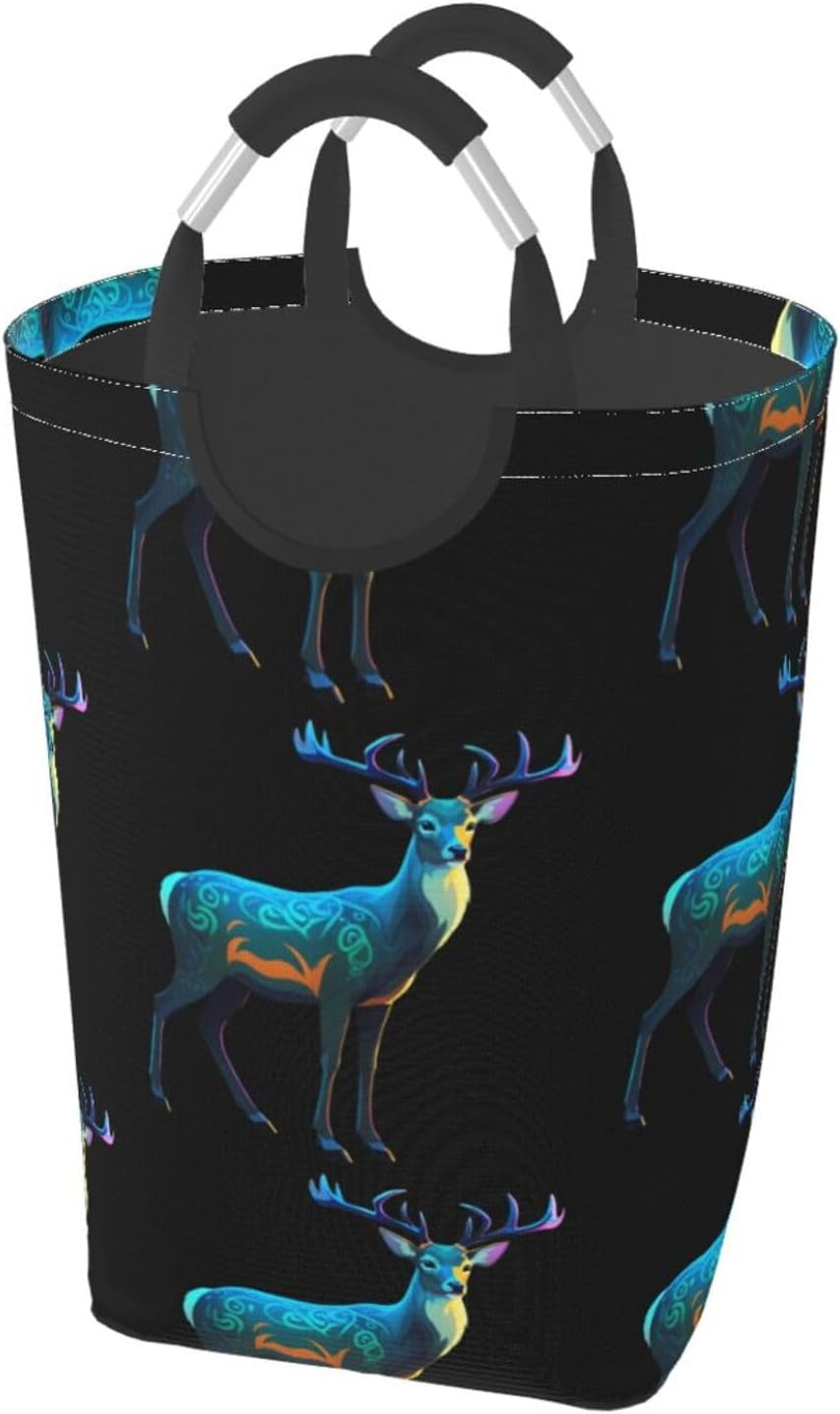 Celtic Style Deer Foldable storage bag, 50L capacity, suitable for laundry room, dormitory bedroom, dirty clothes storage basket.