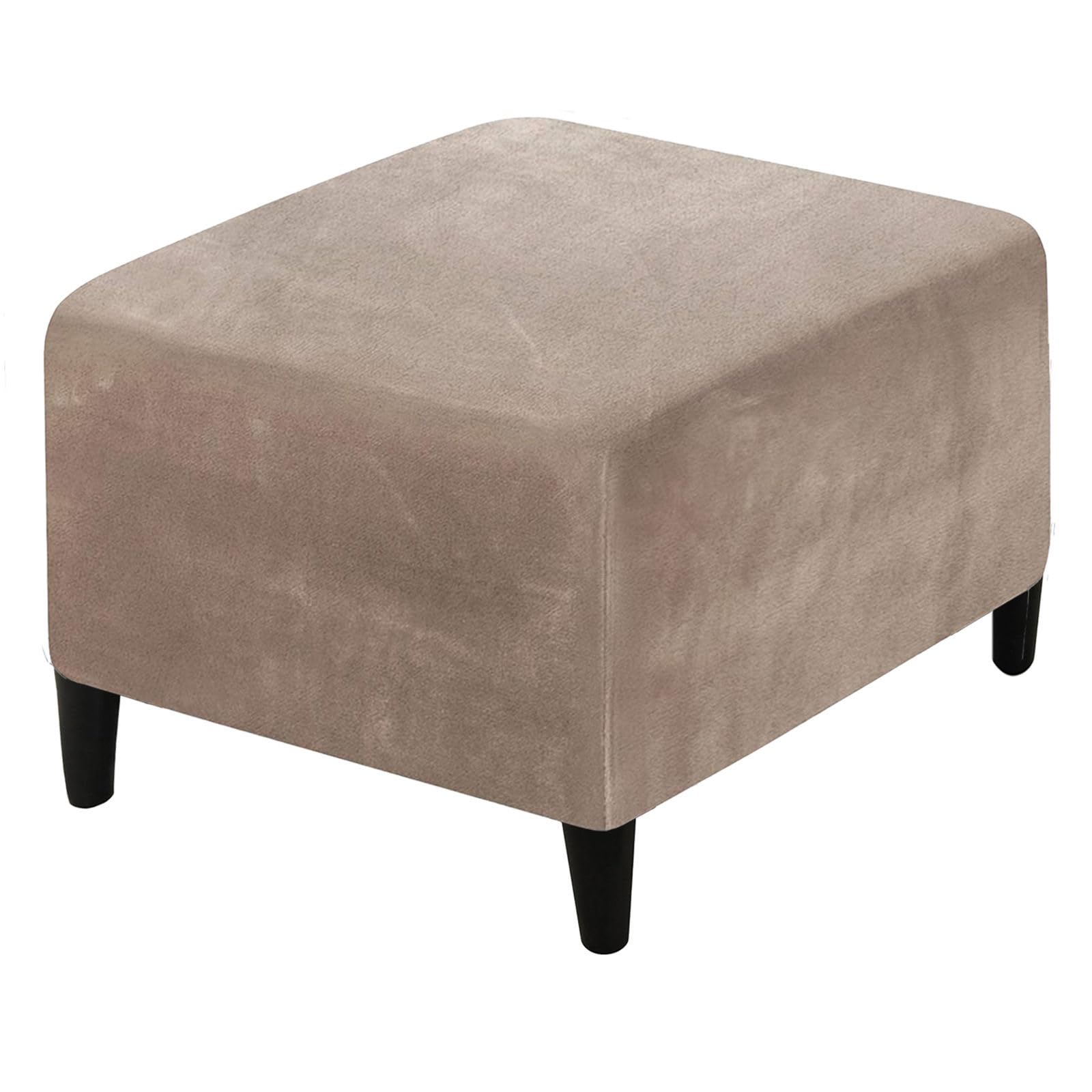 HOMECOVER Ottoman Cover Square, Stretch Footstool Cover Velvet Ottoman Slipcover Removable Non Slip Foot Stool Cover with Elastic Bottom-Taupe-square