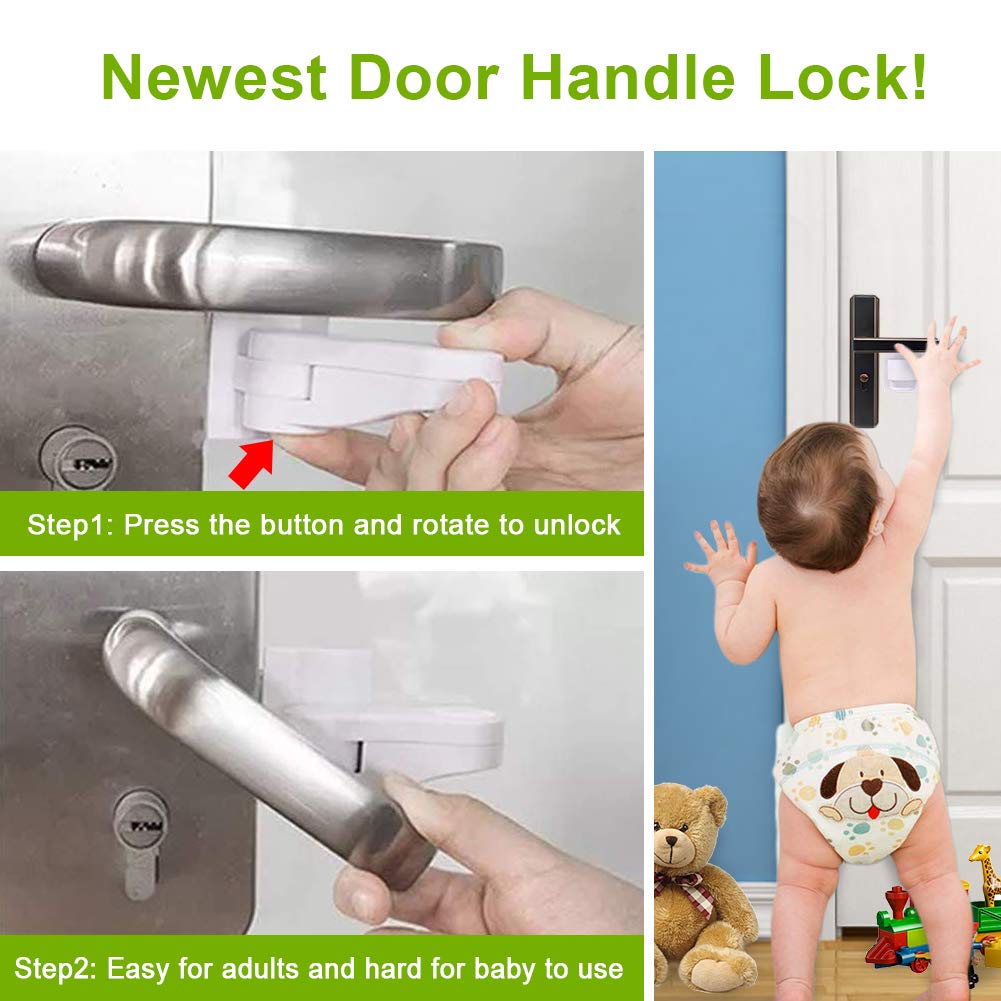 Door Lever Lock Child Proof - Baby Proofing Door Handle Lock -Toddler Safety Doorknob Latch for Toilet Facuet Handle - No Drilling Install - Easiest Use （4 Pack）