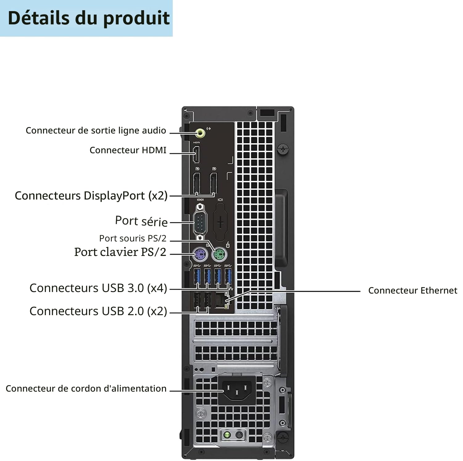 Dell Optiplex 7050 SFF Ordinateur de bureau Intel Core i5-7500, 8 Go de RAM, SSD 256 Go, WiFi, Bluetooth, clavier QWERTY américain, Windows 11 Pro (reconditionné)