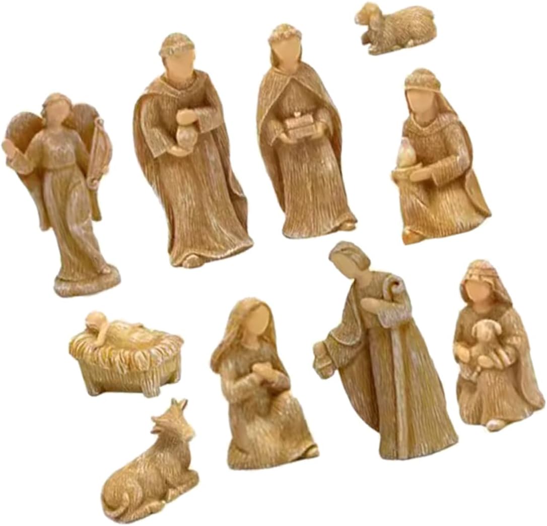 10pcs Small Resin Nativity Set Christmas Nativity Ornaments Jesus Birth Figurines Holiday Home Décor Tabletop Manger Scene for Religious Decoration