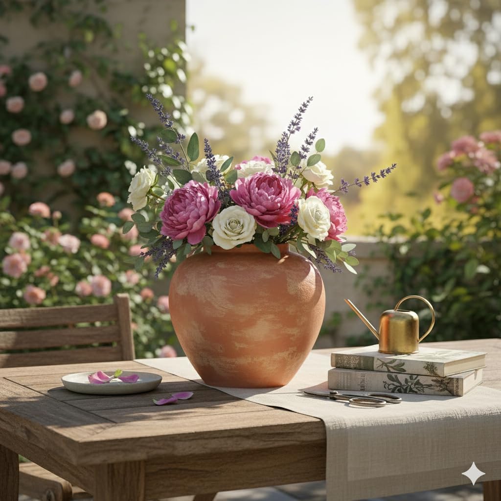 Large Ceramic Rustic Red Vase, 8.35 inch Farmhouse Sand Glaze Finish Vintage Boho Decor for Table, Living Room, Bathroom, Shelf, Mantel