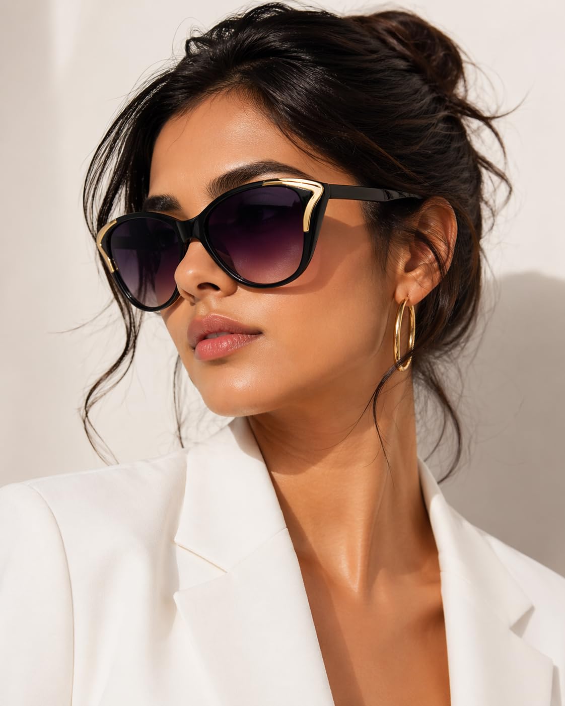 krillen shades Women's Cat Eye Sunglasses, Black Frame with Gold Accent, Gradient Purple Lenses, Stylish Fashion Eyewear- UV Protected-picture-14