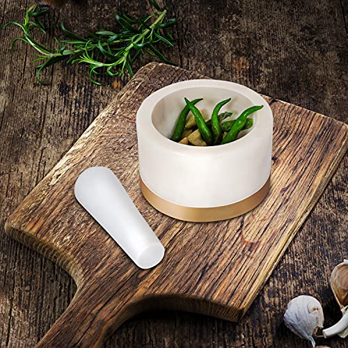 Divit Shilp Mortar And Pestle, Made Of Heavy Duty Polished Hard Stone, Natural Stone Grinder For Spices, Pastes, Herbs, Seasoning Etc. (Marble With Brass Base) #TOP2