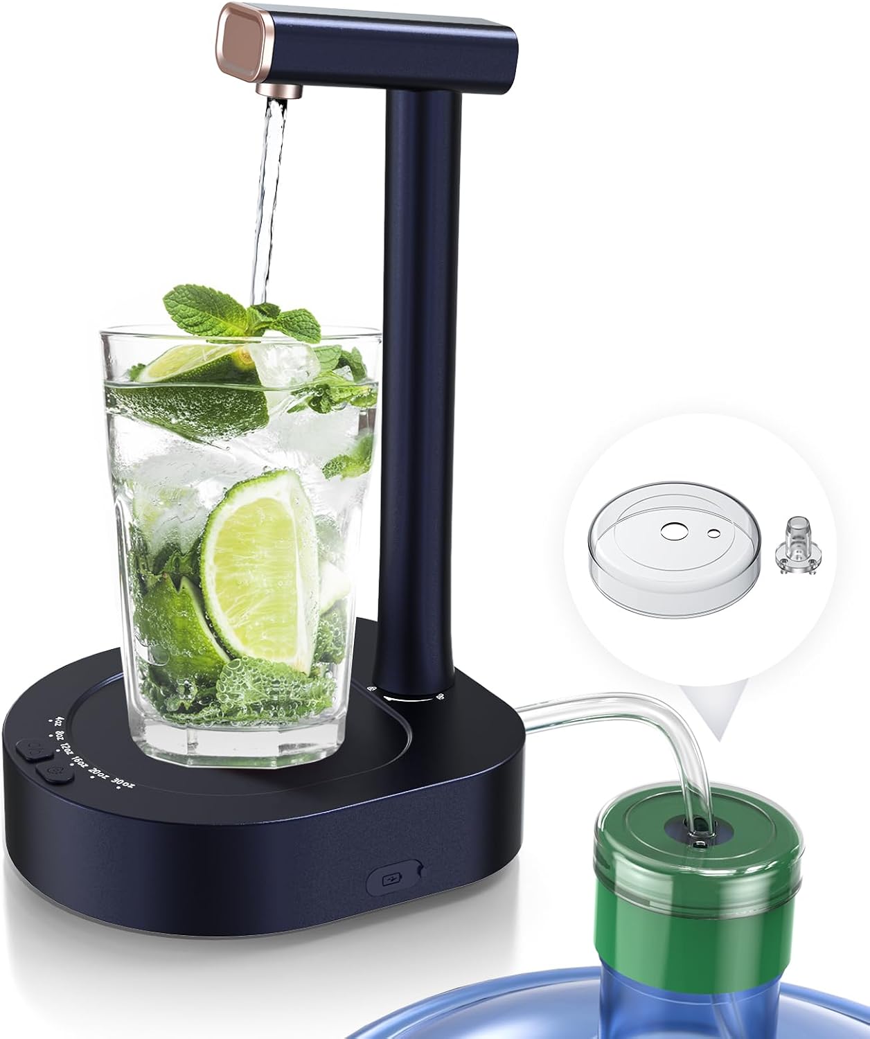 Water Dispenser - Desk Water Dispenser for 5 Gallon Bottle, Smart Table Water Dispenser with 7 Levels Ounce, Portable Detachable Low Decibel Bedside Water Jug Pump for Camping Home Office Travel