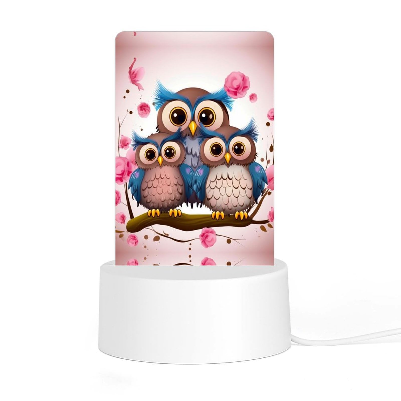 JTREHY Acrylic Night Light with Base, Cute Owls Printed Desktop Night Light LED Bedside Night Light for Bedroom, Bathroom, Corridor, Holiday Gift