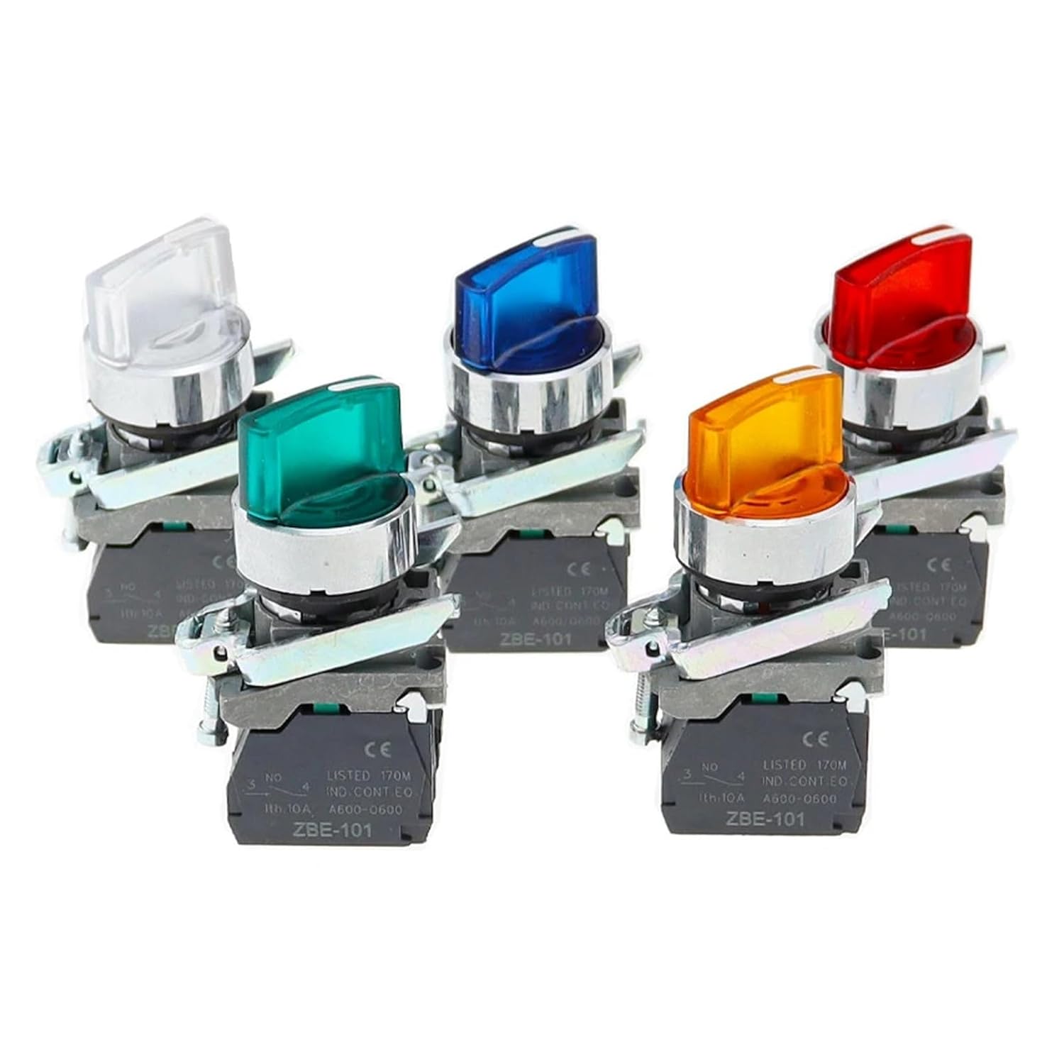 XB4 Illuminated Rotary Switch with 2-Position and 3-Position Normally Open and Normally Closed Mechanical Push-Button Switch with self-Locking LED lamp Holder(White,24V_1NC_3 Gear)