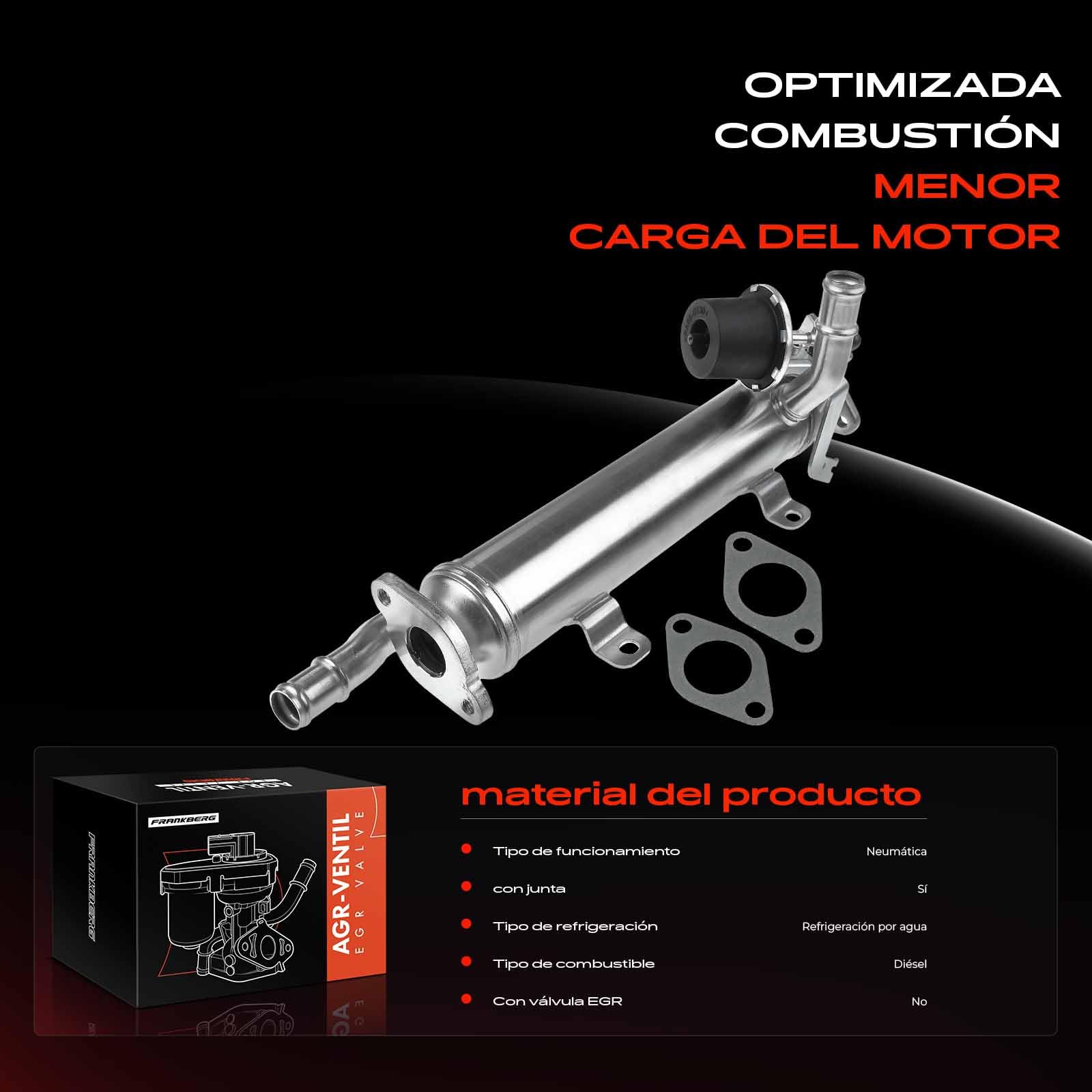 Frankberg Válvula EGR enfriador recirculación de gases de escape | 03L131512B; Compatible con: Altea XL 5P5 5P8, T.o.u.r.a.n 1T1 1T2, CC 358, Golf Plus 521 5M1, O.c.t.a.v.i.a II 1Z3