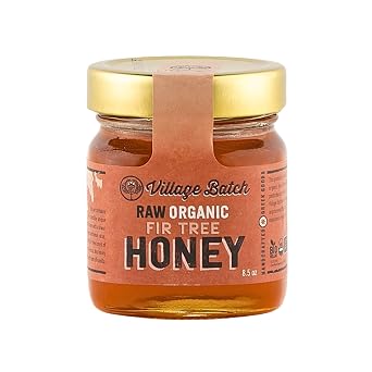 Village Batch Raw Organic Fir Tree Honey 8.5oz Jar Pack of 1 Unfiltered and Unpasteurized Greek-Honey from Mainalo Mountain, Smooth Texture with Vanilla and Conifer Notes