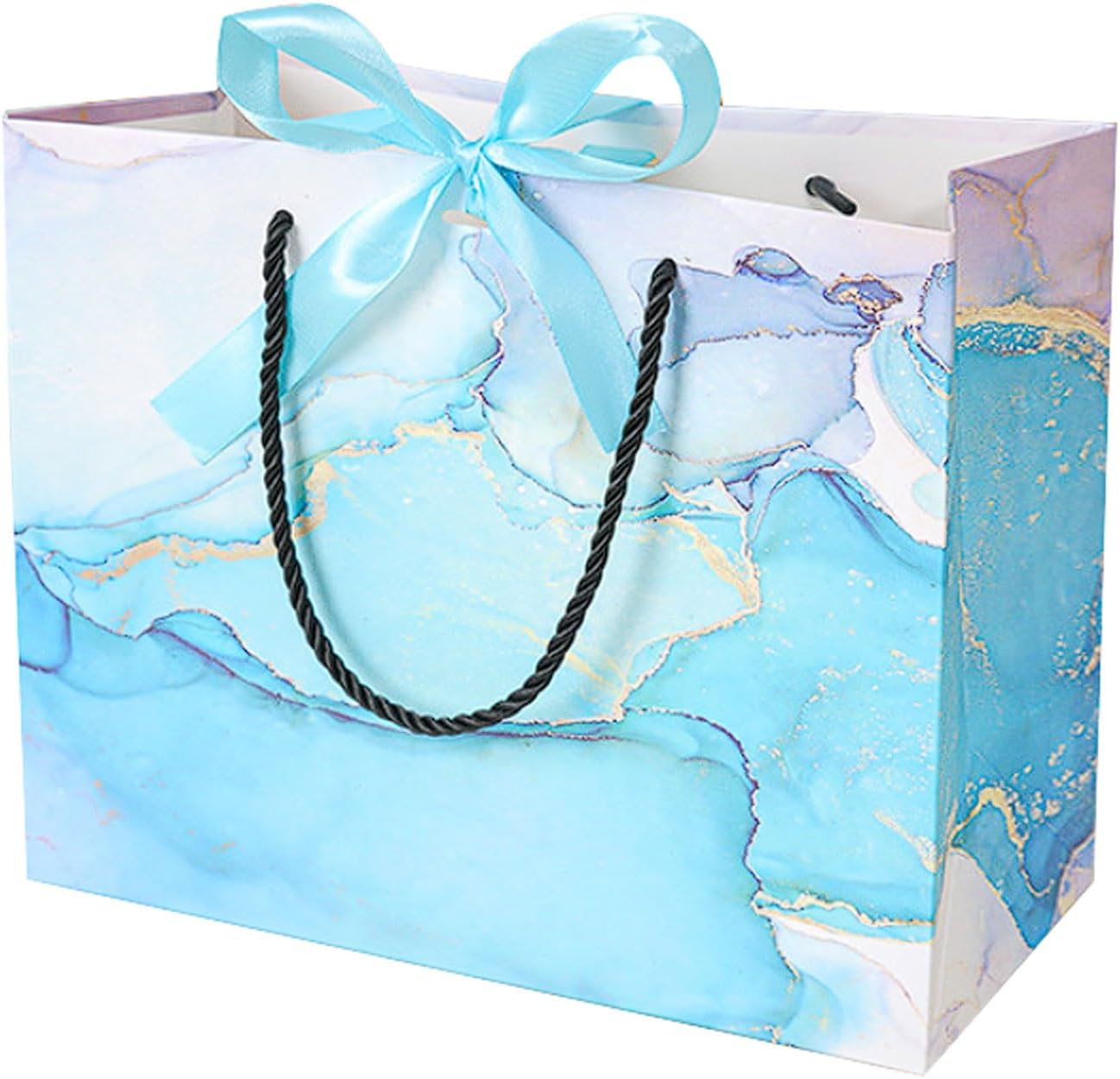 Hja Boutiques US 20 Pcs Blue Marble Pattern Bags with Tie Closure Clothing Store and Cosmetic Paper Bags, Handled Tote for Retail Packaging Gift Wrapping Supplies(Blue,S)
