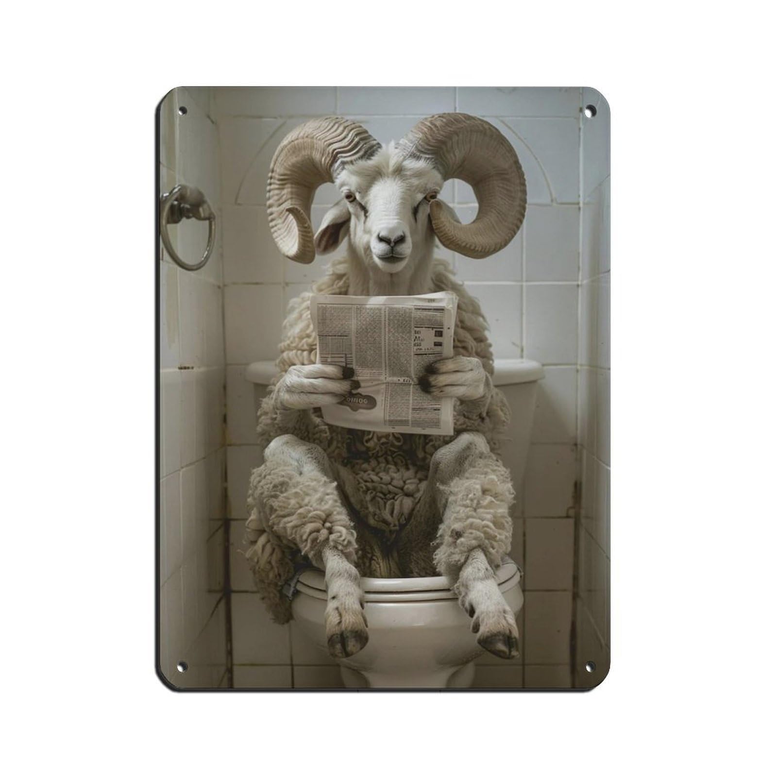 Ram Sitting on The Toilet Reading A Newspaper (6) Tin Sign Vintage Metal Pub Club Cafe Bar Home Wall Art Decoration Poster Retro 12x16inch(30x40cm)
