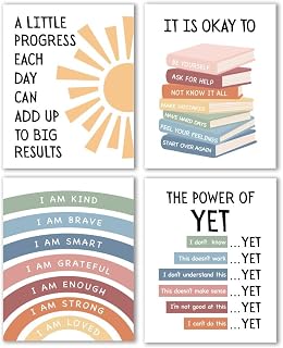 4 pcs Therapy Office Mental Health Posters Decor for School Classroom Counselor Office- Power of Yet & It Is Okay To, Inspirational Posters Positive Quotes Wall Decor Classroom 8'X10' Unframed