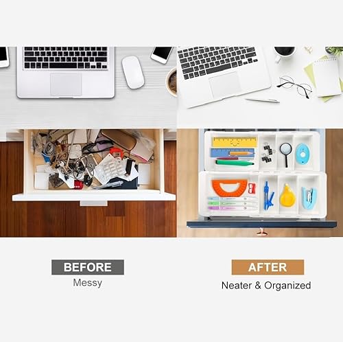 Miniatura 2 de YOOUSOO Organizador de cajones expandible, 2 bandejas organizadoras de cajones ajustables, separadores de cajones y almacenamiento para suministros