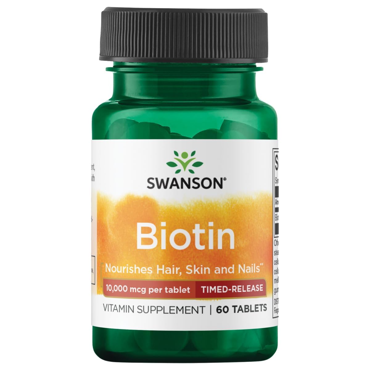 Swanson Timed-Release Biotin 10,000 mcg for Hair and Nails, 60 Tablets 60 Count (Pack of 1)