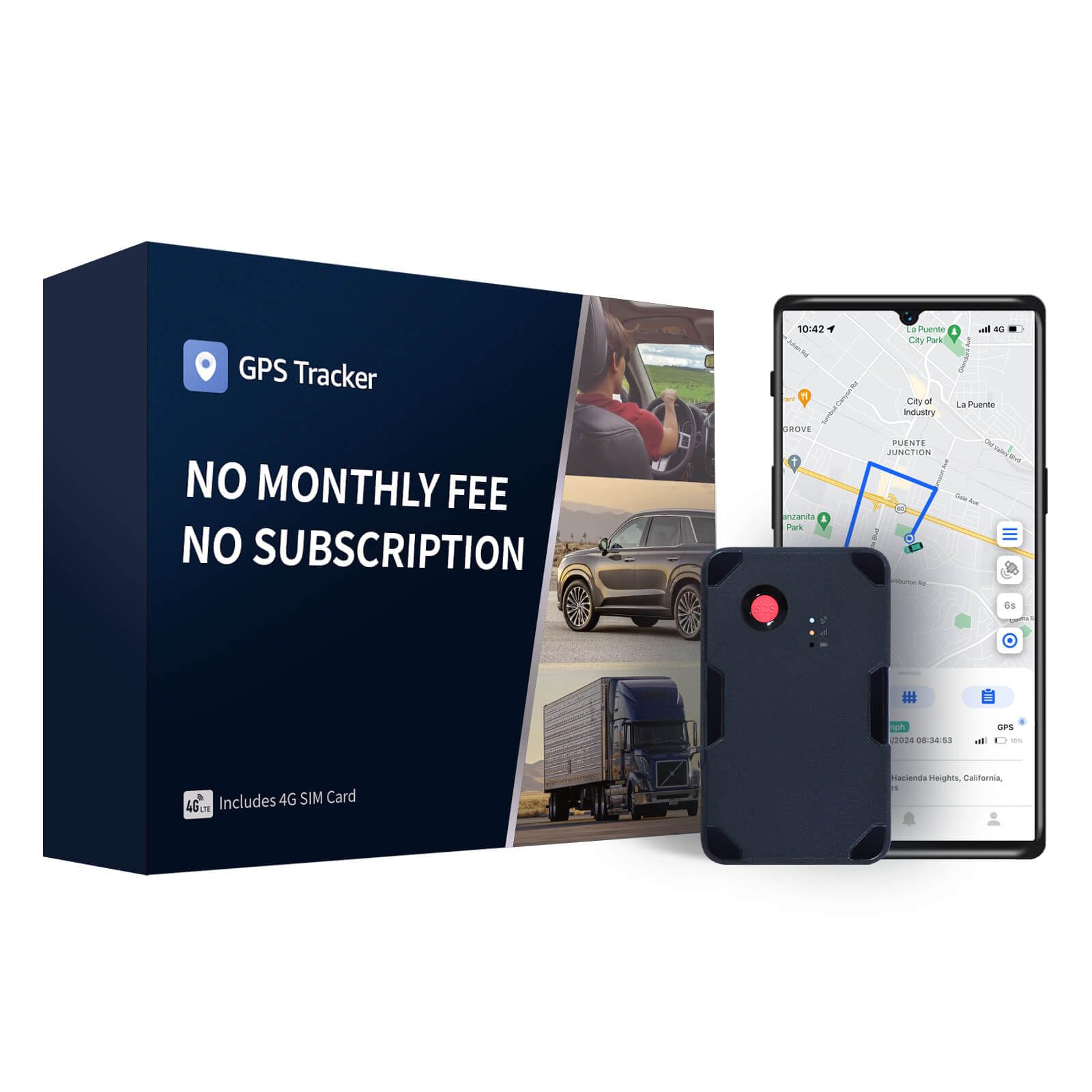 GPS Tracker for Vehicles No Monthly Fee No Subscription, 4G SIM