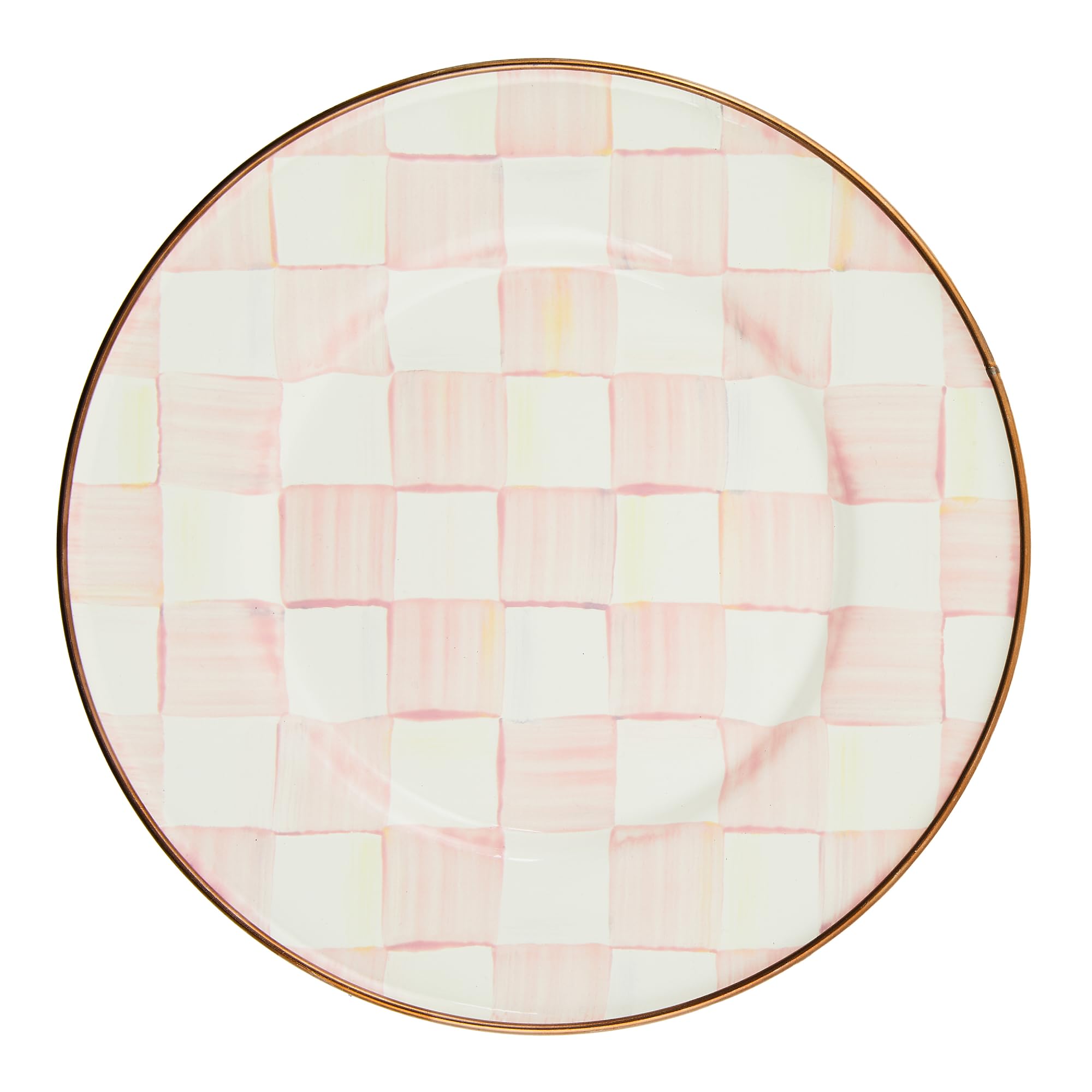 MACKENZIE-CHILDSEnamel Salad and Dessert Plate, Small Plate for Appetizers or Desserts, 8 Inches, Pink-and-White Rosy Check