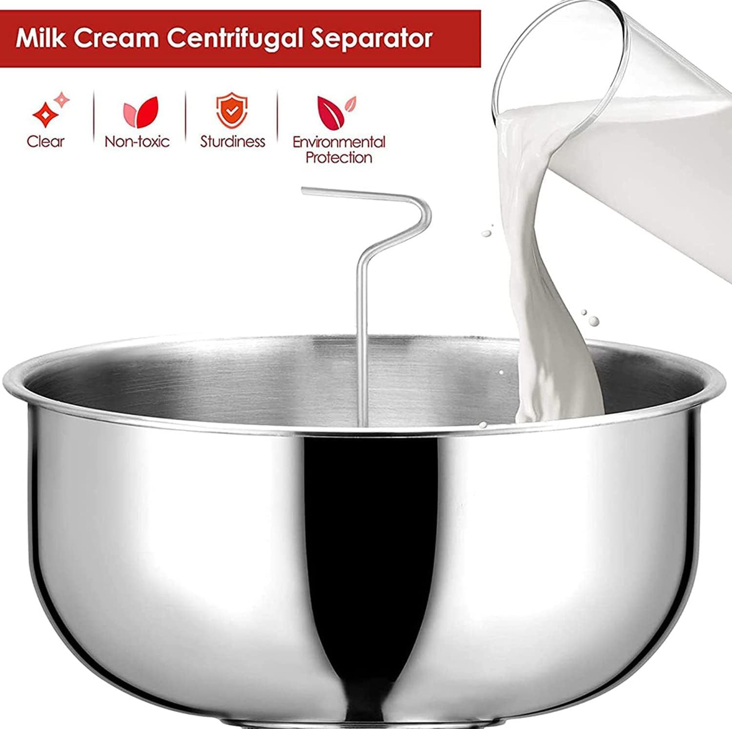 Elektrischer Milchzentrifugalseparator, Professionelle Entrahmungsmaschine, Lebensmittelechtes Material, Sicher Und Gesund, Einstellbar Für Schafsmilch, Ziegenmilch, Red, 220v