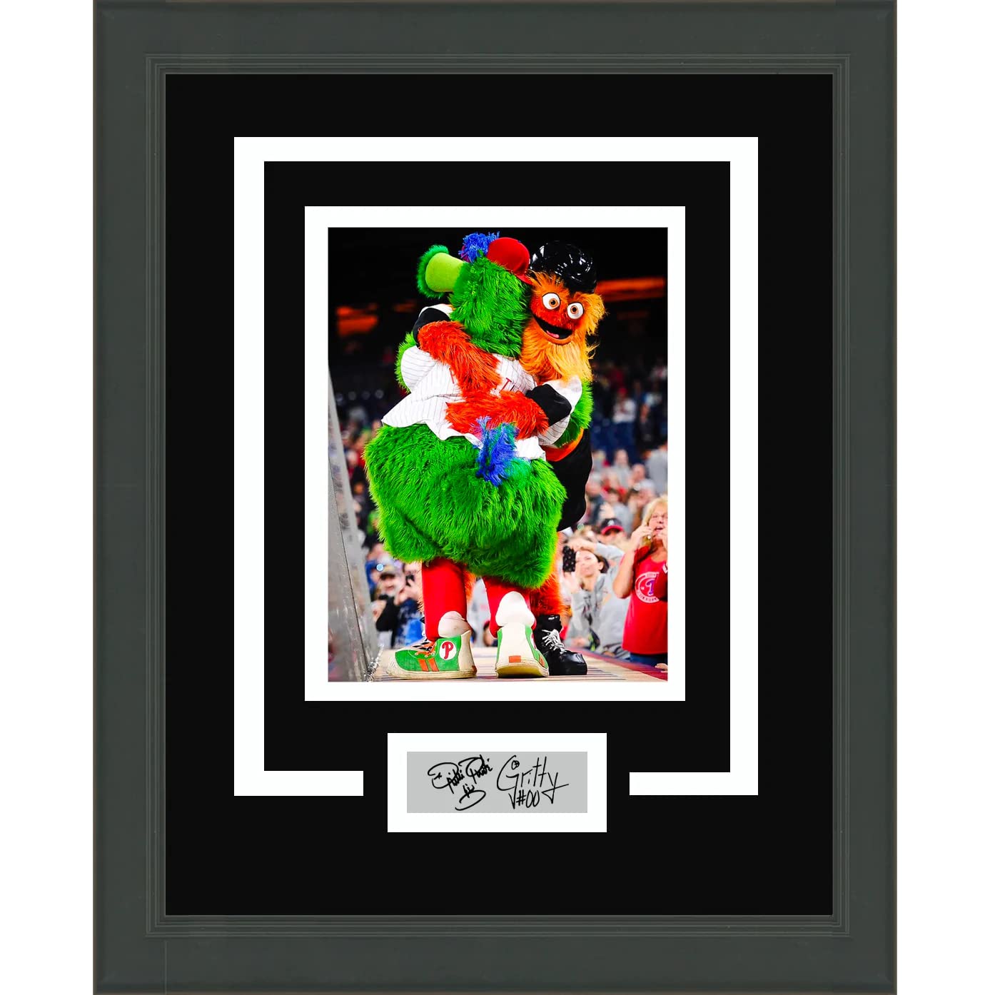 Framed Phillie Phanatic and Gritty Dual Facsimile Laser Engraved Signatures Auto Philadelphia Phillies Flyers 11x14 Photo