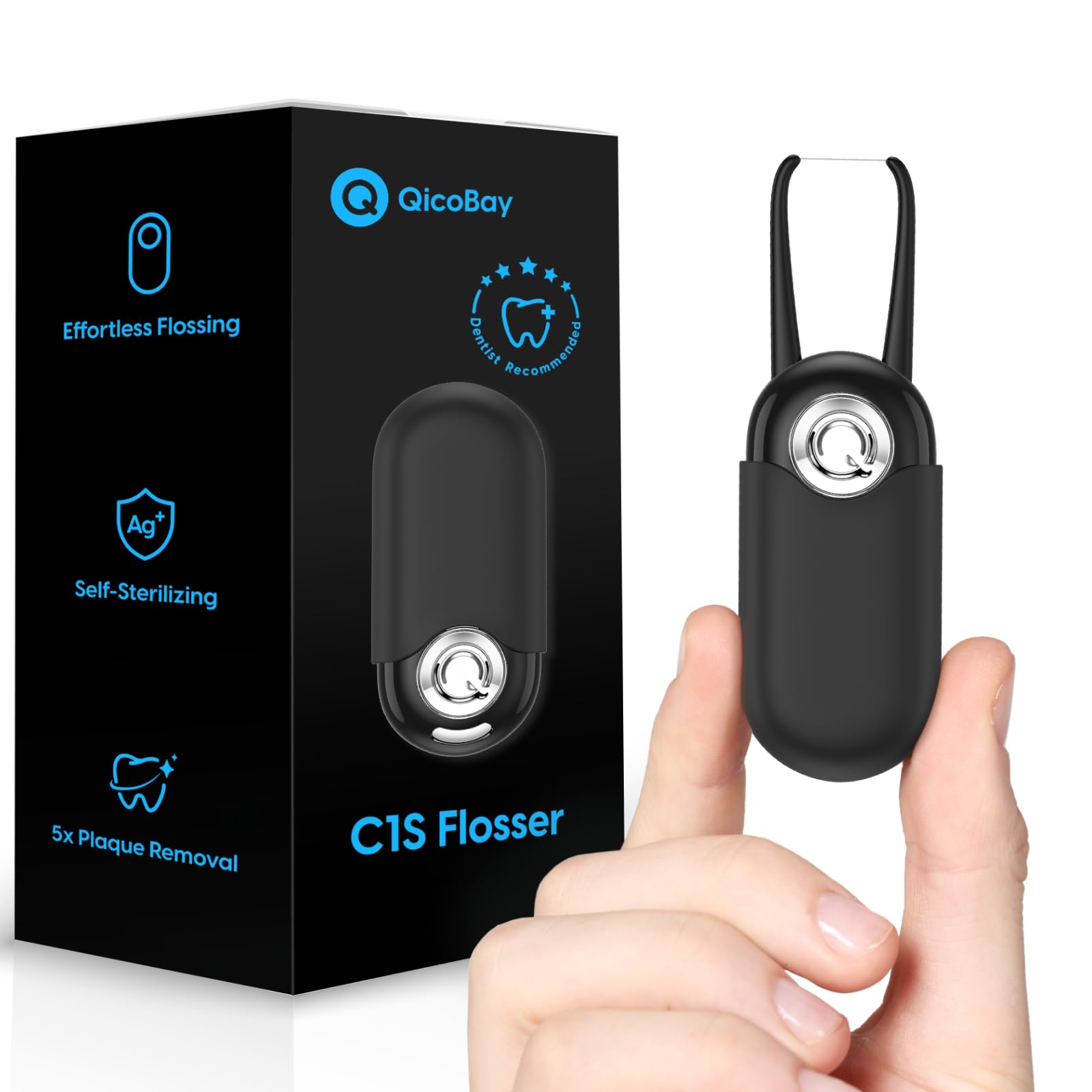 UpFlosser C1S Reusable Auto-Restringing Flosser with Replaceable Floss Capsule, Quick & Deep Clean, Portable On-The-Go Flosser, Recyclable Zero-Waste Design, Super Mint (Abyss Black)