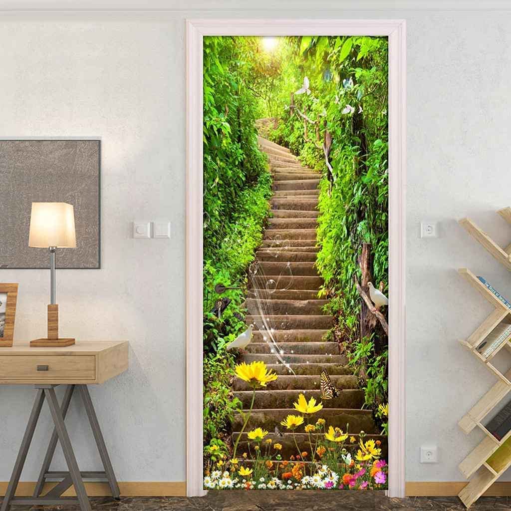 Adesivo 3D Per Porte Interne 90x200 Cm - Piante Da Corridoio, Carta Parati Autoadesiva