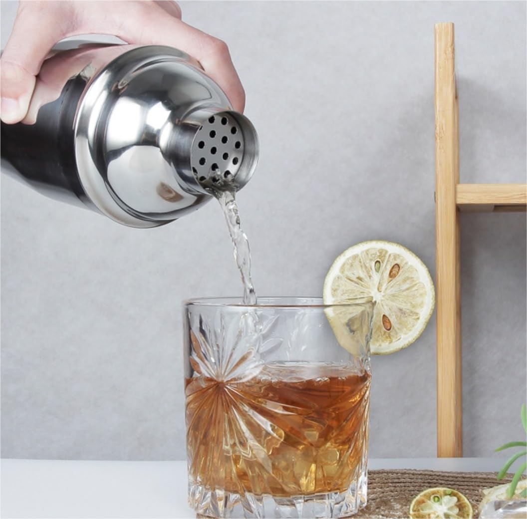 Juego de Cocktail Shaker Herramientas de Barra de Acero Inoxidable de 9 Piezas con Soporte de Base de Madera Kit de coctelería Compatible y Juego de coctelera Coctelera Profesional Herramientas