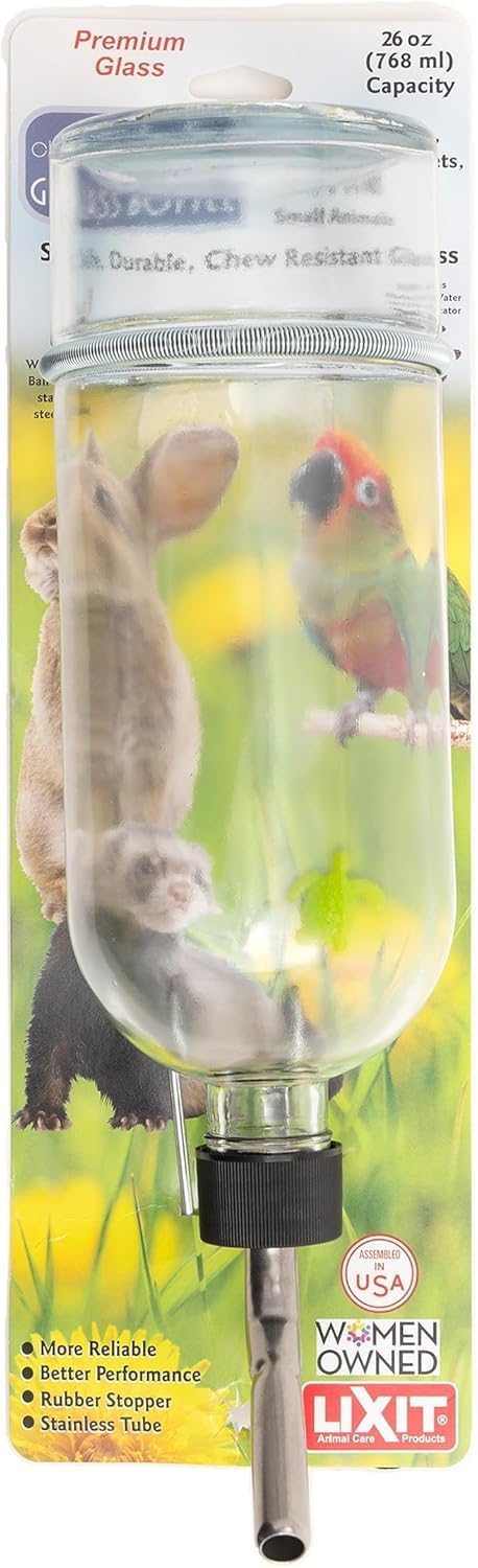 Chew Proof Flat Sided Water Bottles for Rabbits, Ferrets, Rats, Birds, Hamsters, Guinea Pigs, Chinchillas Gerbils and Other Small Animals - Made in USA (Clear, 12 Ounce)