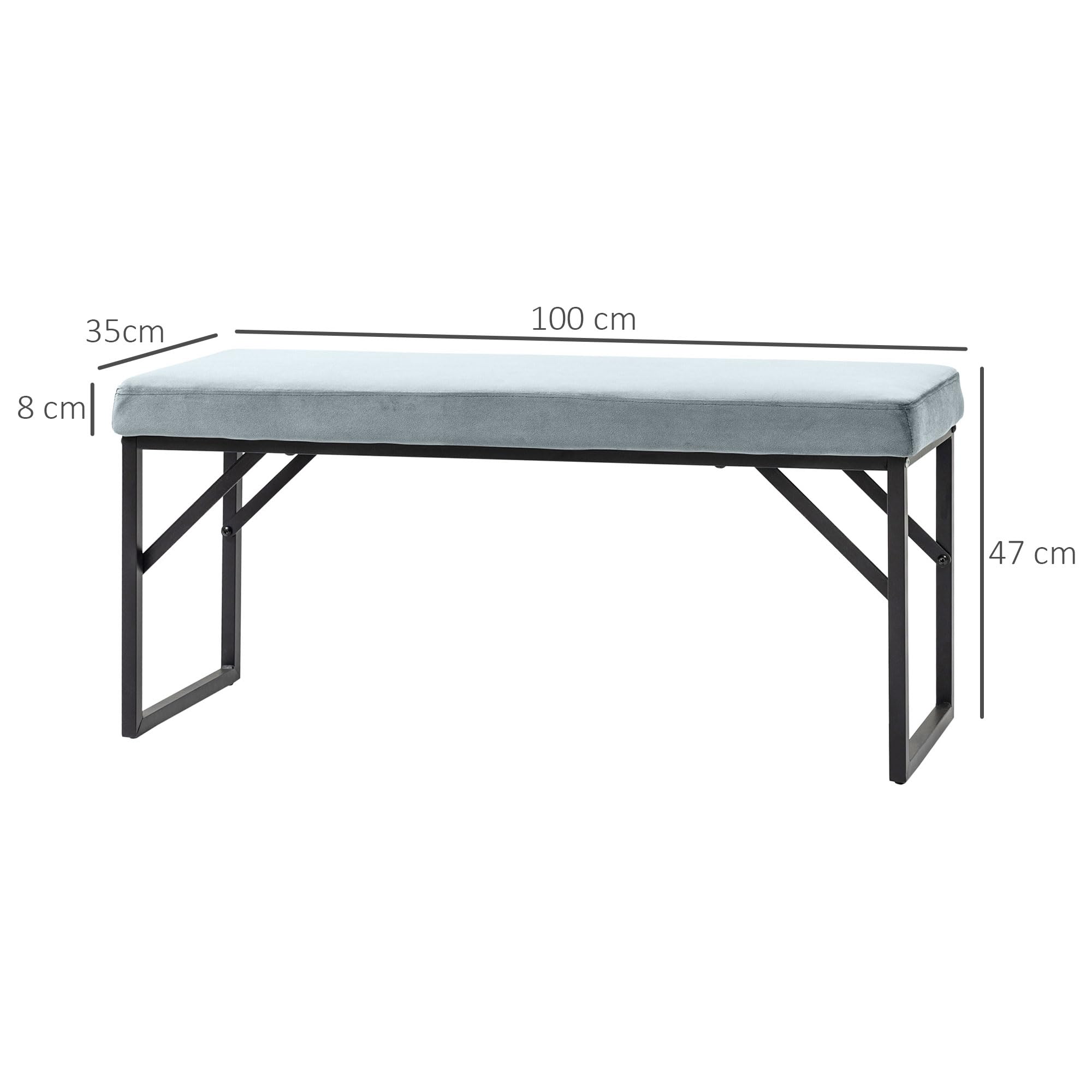 HOMCOM Banc Bout de lit Banquette Banc en Tissu Velours Cadre en Acier - 100 x 35 x 47 cm - Bleu Clair